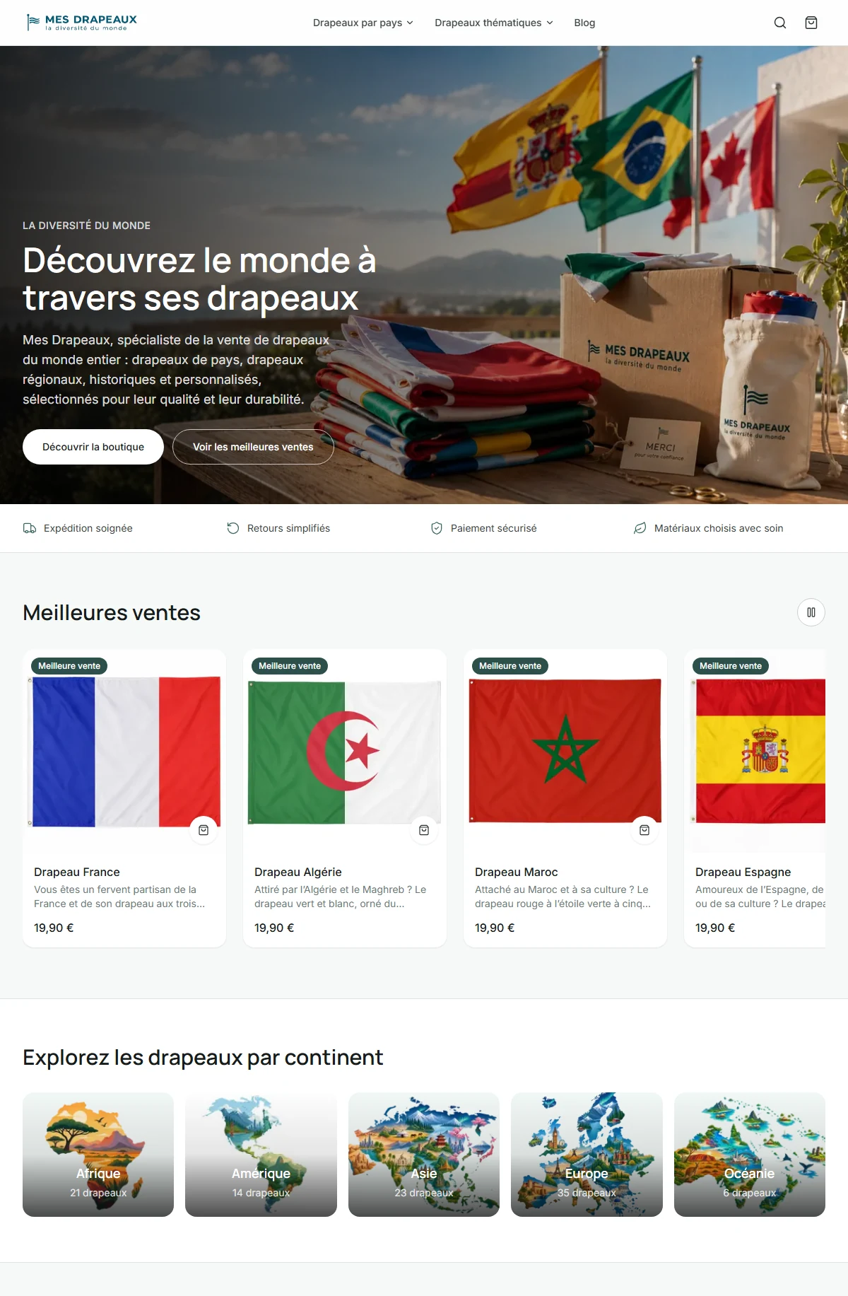 Interface desktop de Mes Drapeaux