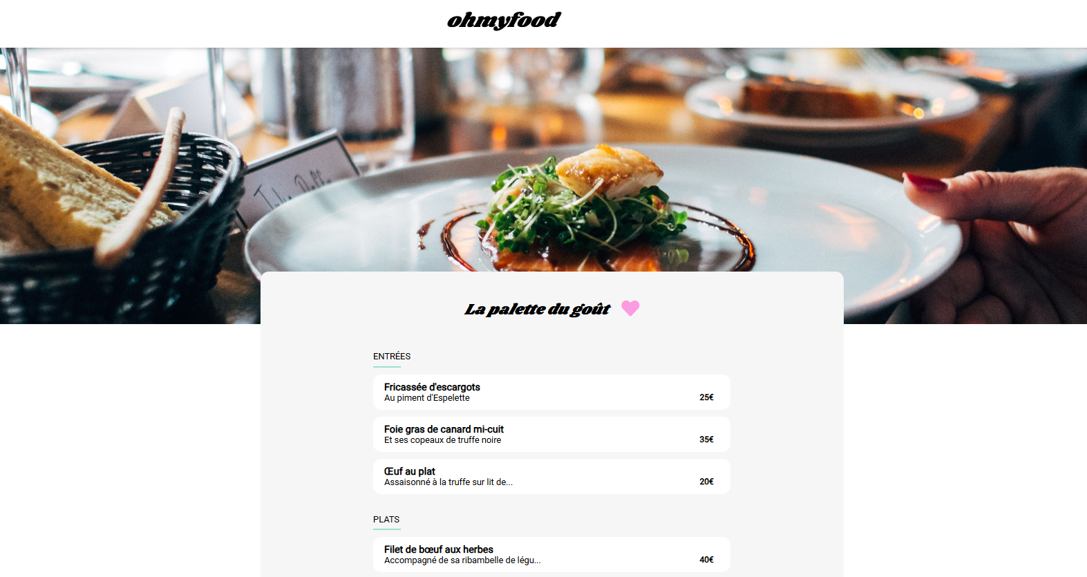 Apercu du projet Ohmyfood